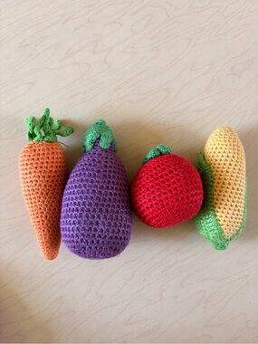 Cheengoo Organic Bamboo Crocheted Vegetable Toy Rattle Set- Washable